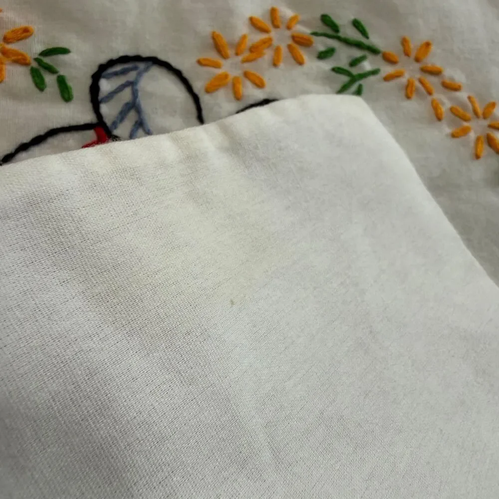 Vintage 50's Hand Embroidered Pillowcases Butterfly Floral Pair MCM Cottagecore